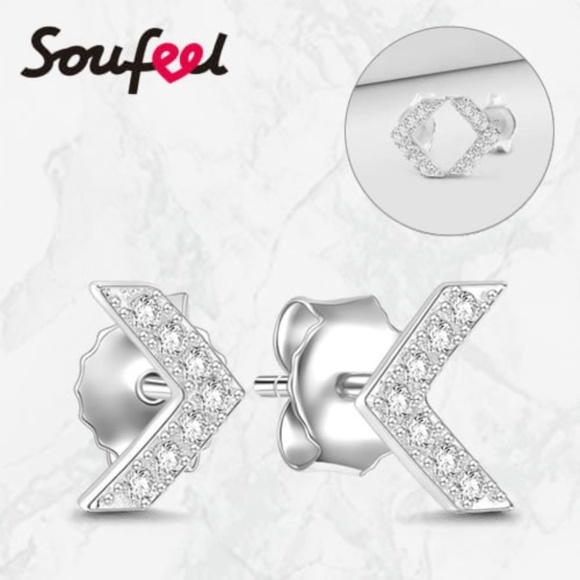 SOUFEEL Crystal Right Angles Earrings Silver - Picture 1 of 4